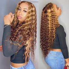 Curly Human Hair Lace Wig Honey Blonde