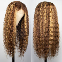 Curly Human Hair Lace Wig Honey Blonde