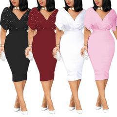 Fashion Beads Decor V-neck Plus Size Dresses