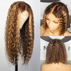 Curly Human Hair Lace Wig Honey Blonde