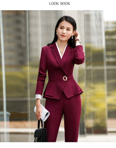 Women Office Work 2 Piece Pants Blazer