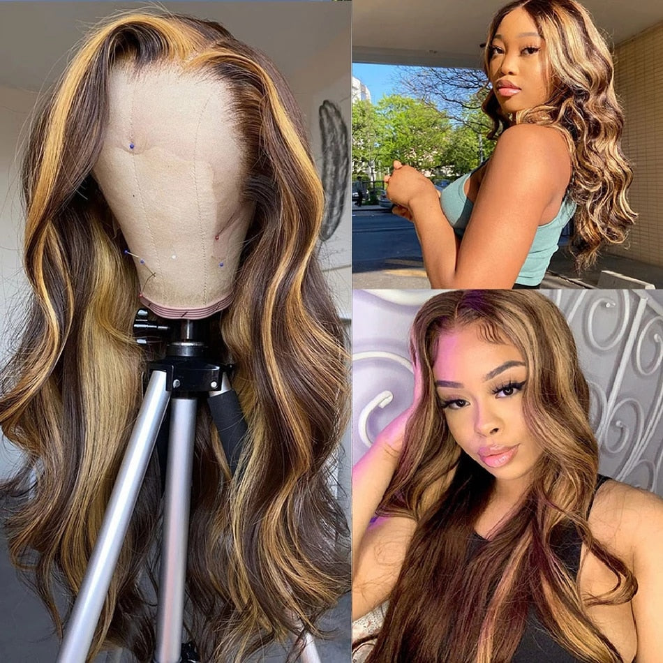 Blonde Highlight Wig Human Hair Body Wave Lace Front Wig