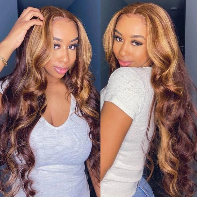 Blonde Highlight Wig Human Hair Body Wave Lace Front Wig