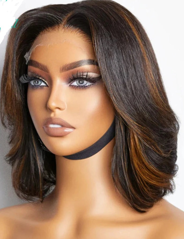 Honey Blonde Ombre Pixie Bob Lace Closure Wig – Colored 360 Lace Frontal Human Hair Wig