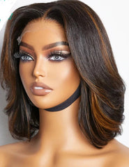 Honey Blonde Ombre Pixie Bob Lace Closure Wig – Colored 360 Lace Frontal Human Hair Wig