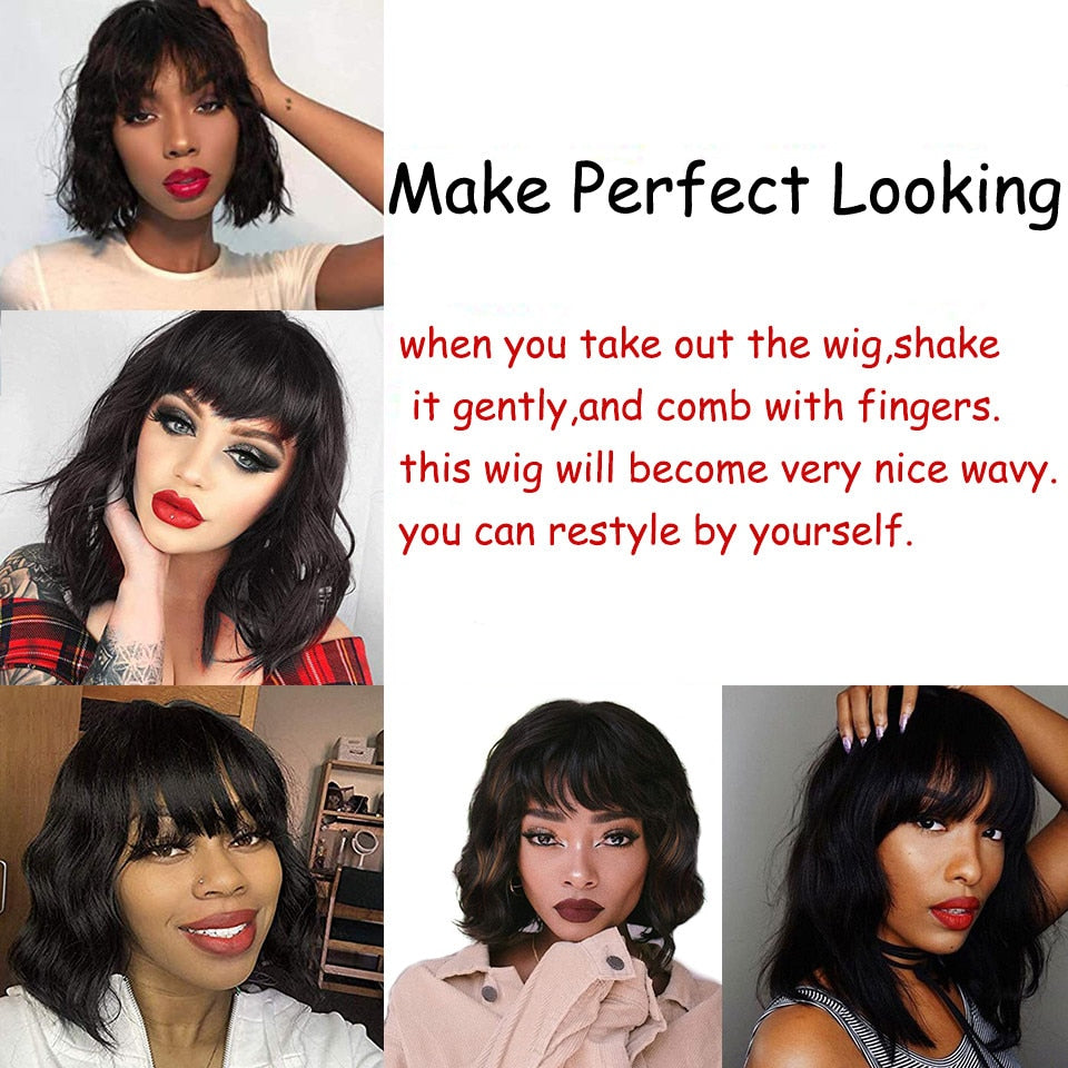 Body Wave Human Hair Wig With Bangs