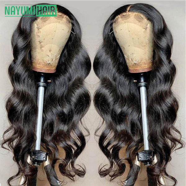 HD Lace Front Wigs Human Hair T Part, Body Wave Wig, 16 inches natural color