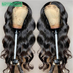 HD Lace Front Wigs Human Hair T Part, Body Wave Wig, 16 inches natural color