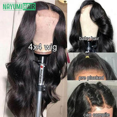 HD Lace Front Wigs Human Hair T Part, Body Wave Wig, 16 inches natural color