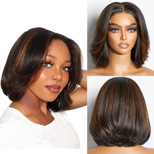 Honey Blonde Ombre Pixie Bob Lace Closure Wig – Colored 360 Lace Frontal Human Hair Wig