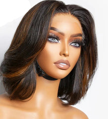 Honey Blonde Ombre Pixie Bob Lace Closure Wig – Colored 360 Lace Frontal Human Hair Wig